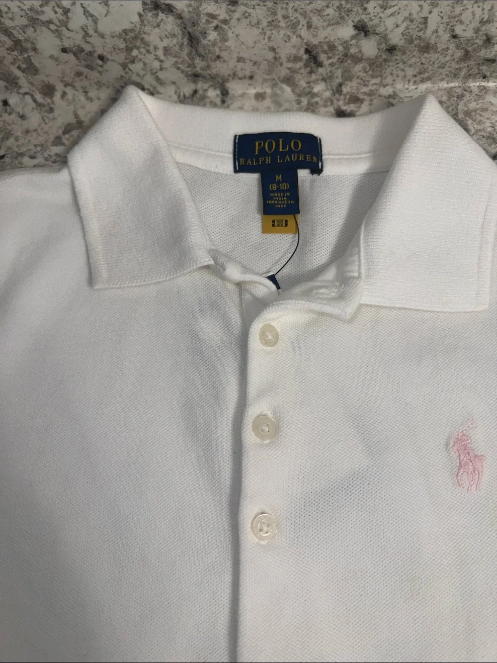 Ralph Lauren Girls White Polo with Pink Pony Embroidery